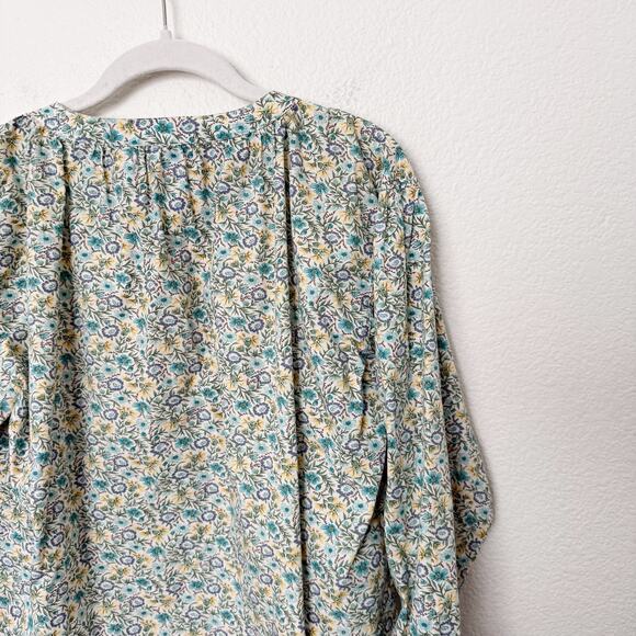 [Vintage] 90s GAP Green Floral Print Peasant Boho Button Front Blouse Sz Large L - Picture 8 of 11